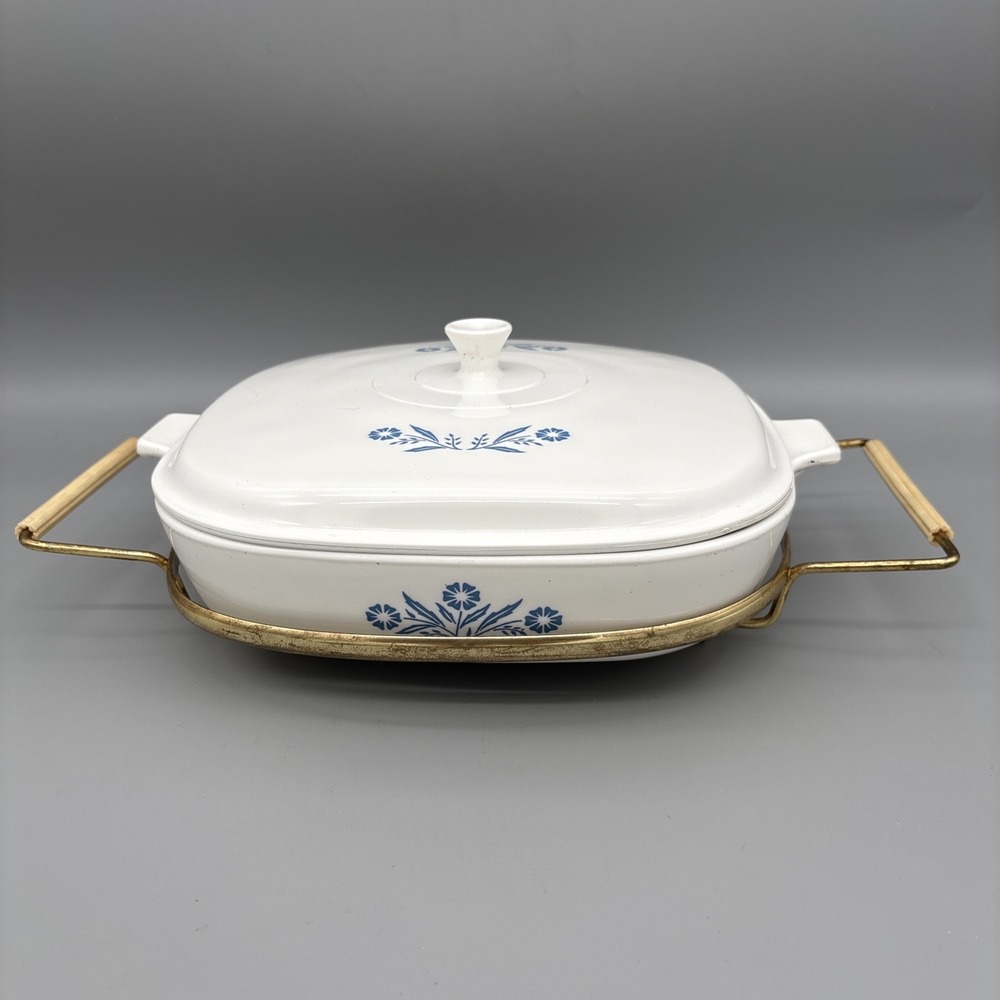Corningware Cornflower Blue 10" Pyroceram Casserole CERAMIC Lid Metal Holder